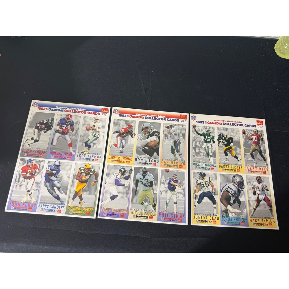 McDonalds NFL GameDay Collector Cards 1993 Uncut Sheets Set‎ A B C  Hall of Fame